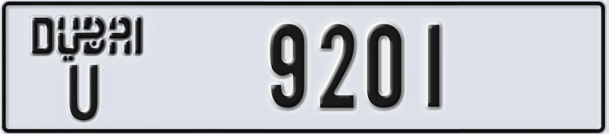 UAE License Plate Dubai U 9201
