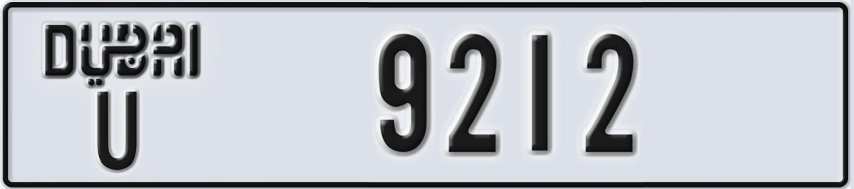 UAE License Plate Dubai U 9212