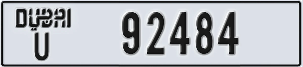 UAE License Plate Dubai U 92484
