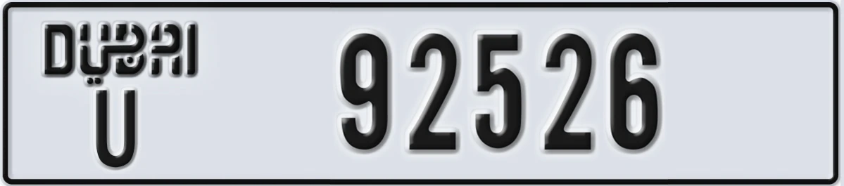 UAE License Plate Dubai U 92526