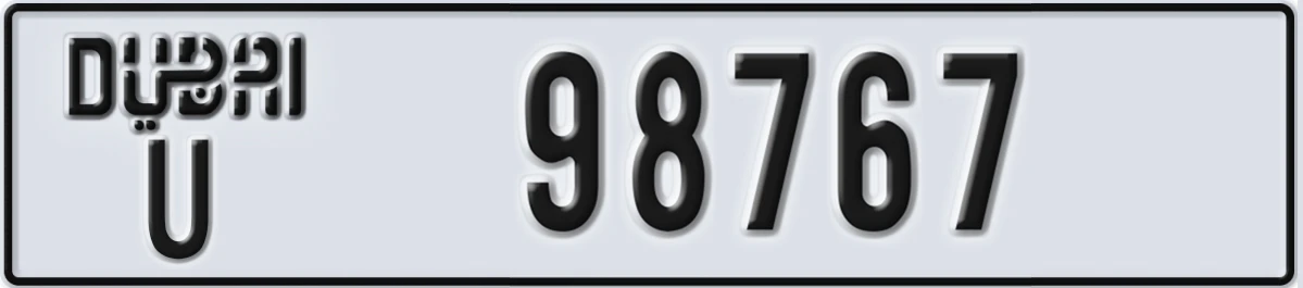 UAE License Plate Dubai U 98767