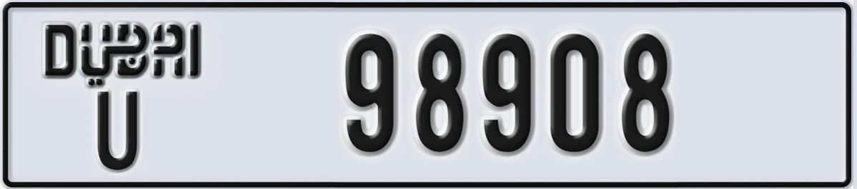 UAE License Plate Dubai U 98908