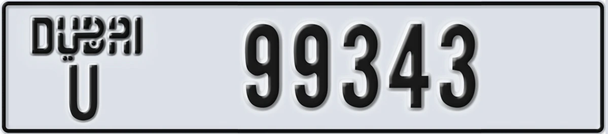 UAE License Plate Dubai U 99343