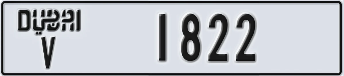 UAE License Plate Dubai V 1822