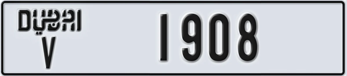 UAE License Plate Dubai V 1908