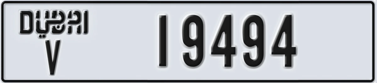 UAE License Plate Dubai V 19494