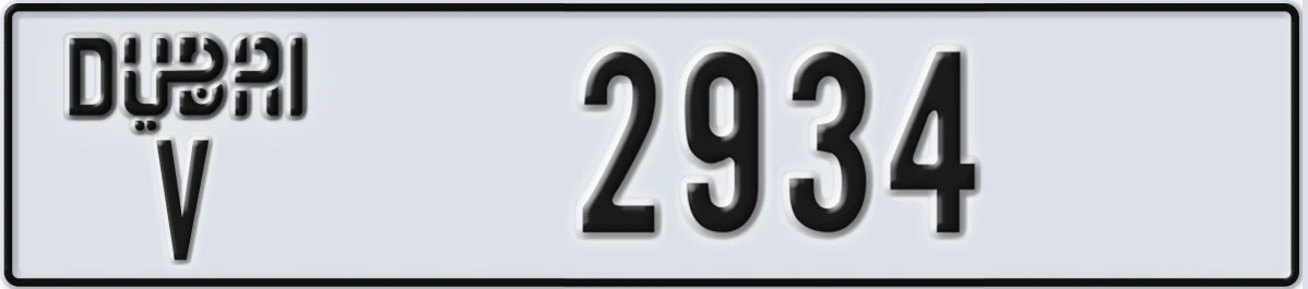UAE License Plate Dubai V 2934