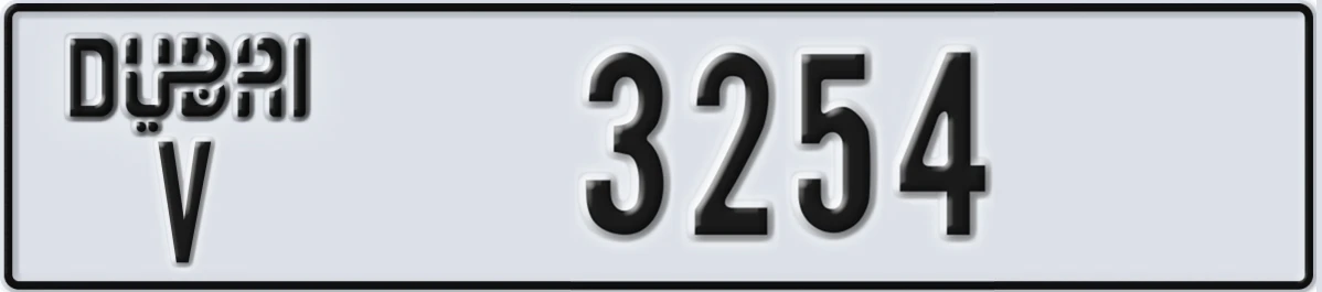 UAE License Plate Dubai V 3254