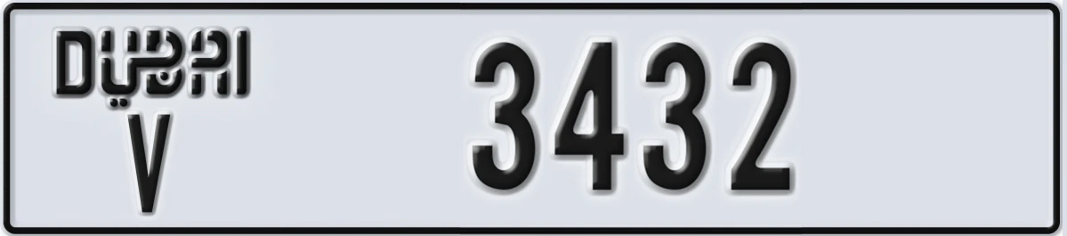 UAE License Plate Dubai V 3432