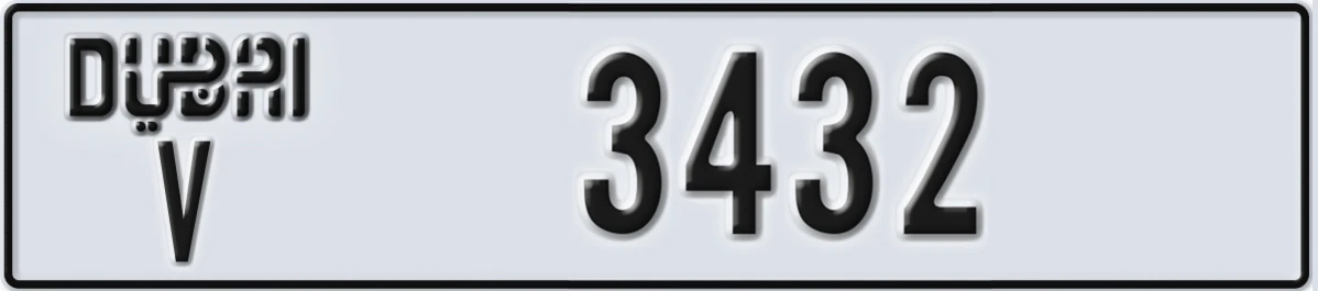 UAE License Plate Dubai V 3432