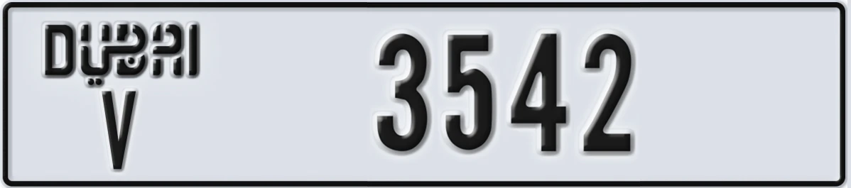 UAE License Plate Dubai V 3542