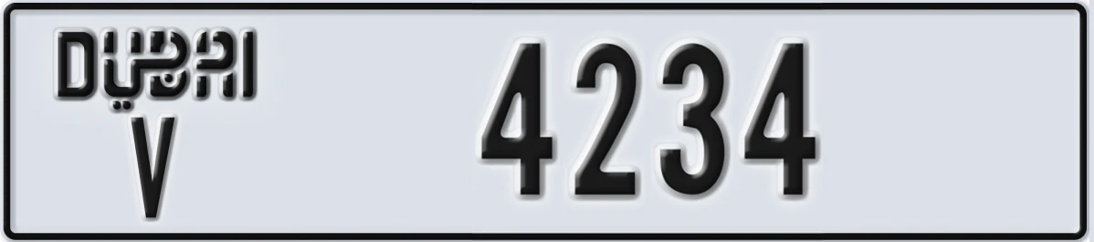 UAE License Plate Dubai V 4234