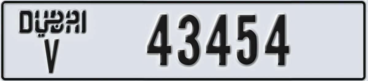 UAE License Plate Dubai V 43454
