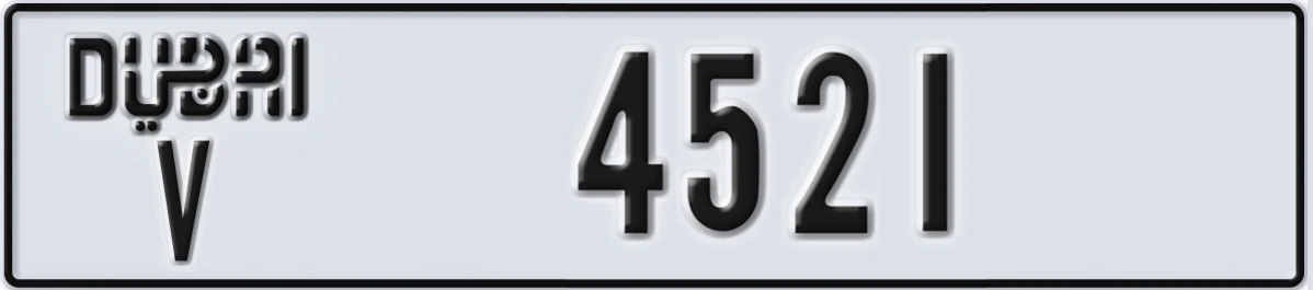 UAE License Plate Dubai V 4521