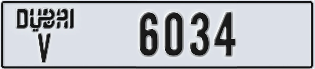 UAE License Plate Dubai V 6034