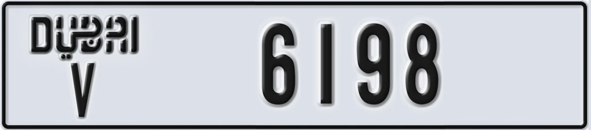 UAE License Plate Dubai V 6198