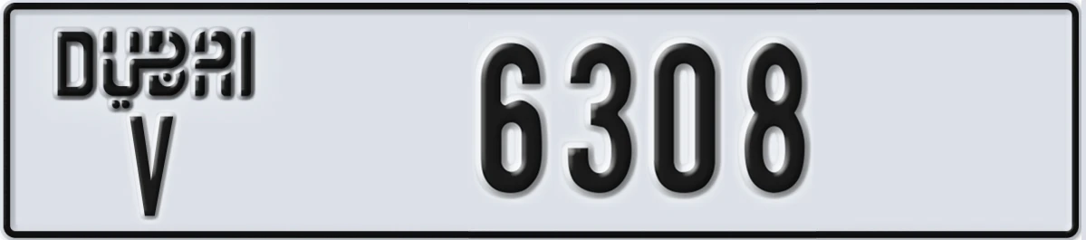 UAE License Plate Dubai V 6308
