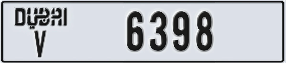 UAE License Plate Dubai V 6398