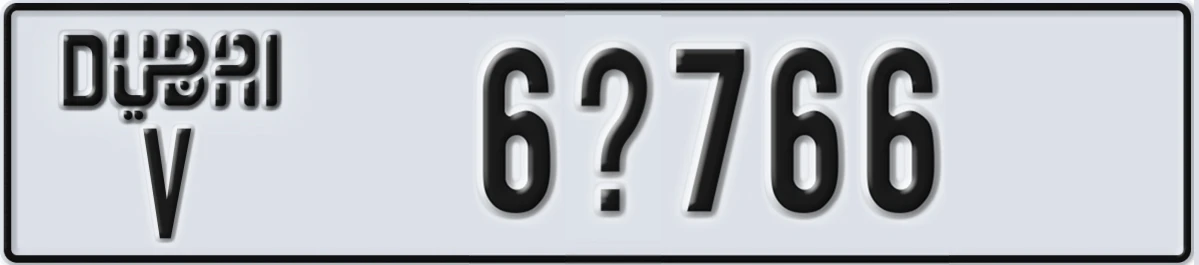 UAE License Plate Dubai V 6X766