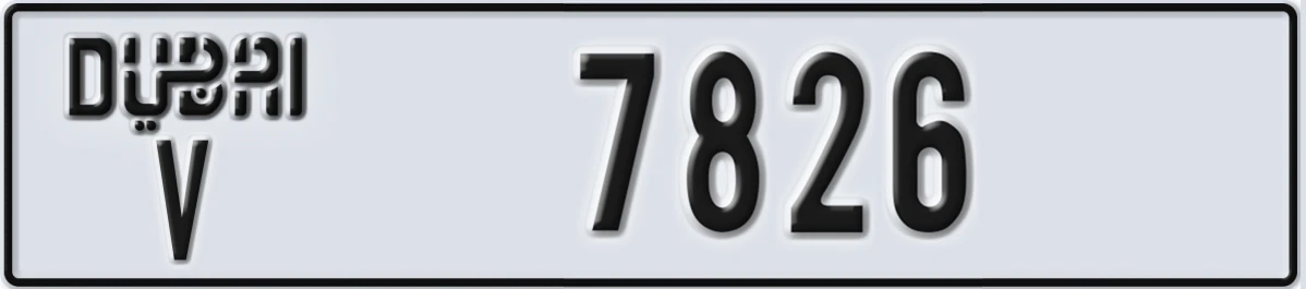 UAE License Plate Dubai V 7826