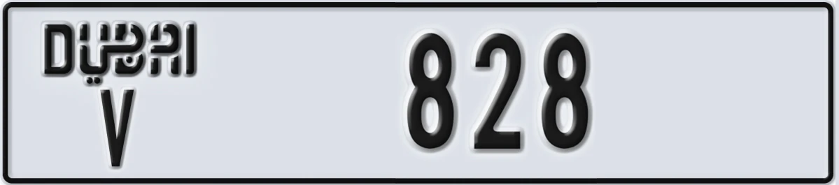 UAE License Plate Dubai V 828