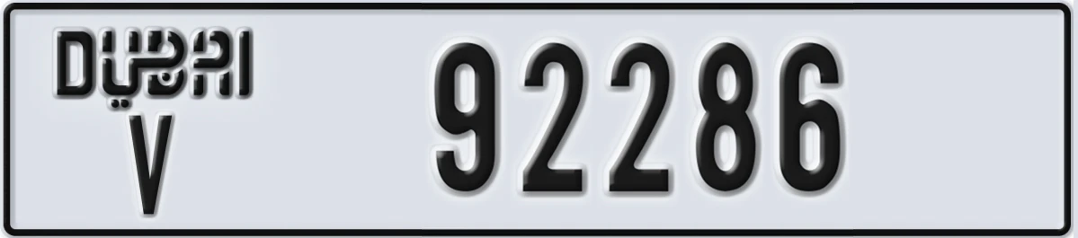 UAE License Plate Dubai V 92286