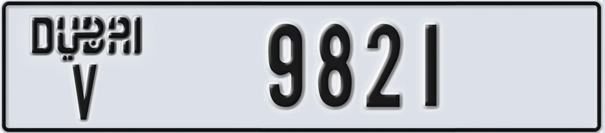 UAE License Plate Dubai V 9821
