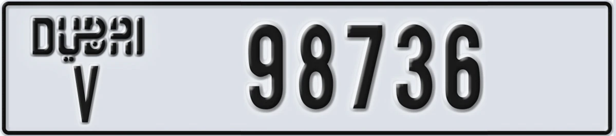UAE License Plate Dubai V 98736