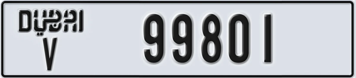UAE License Plate Dubai V 99801