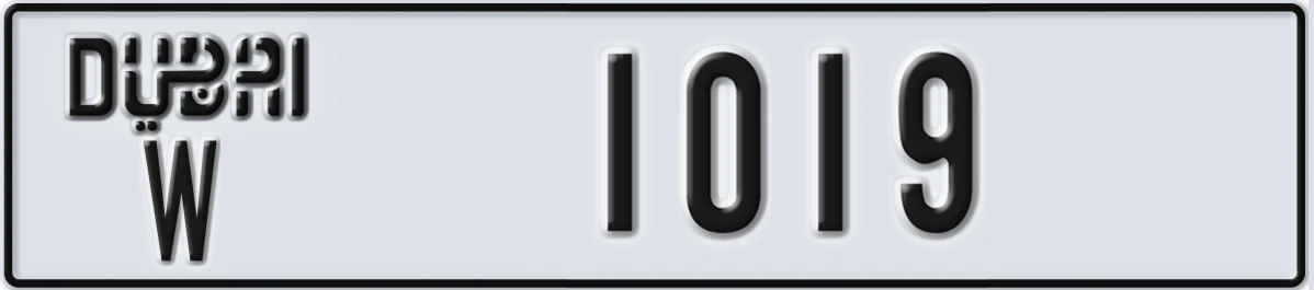 UAE License Plate Dubai W 1019