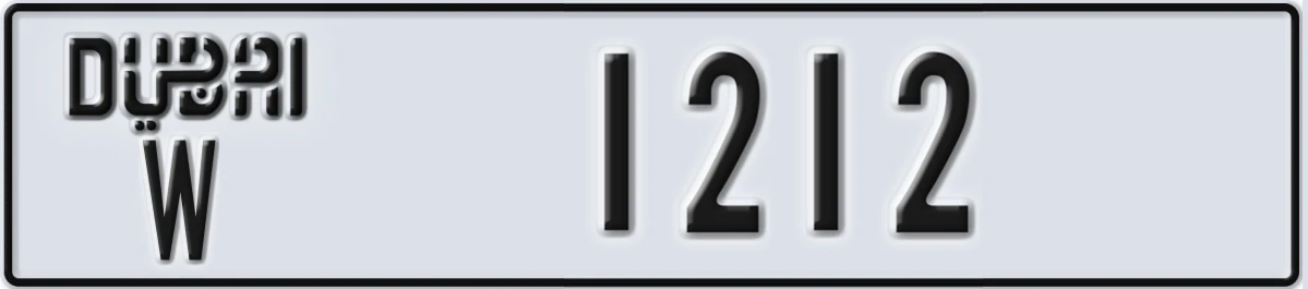 UAE License Plate Dubai W 1212