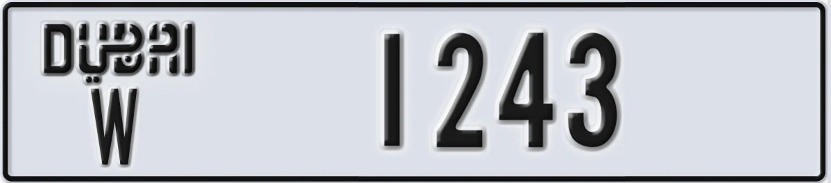 UAE License Plate Dubai W 1243