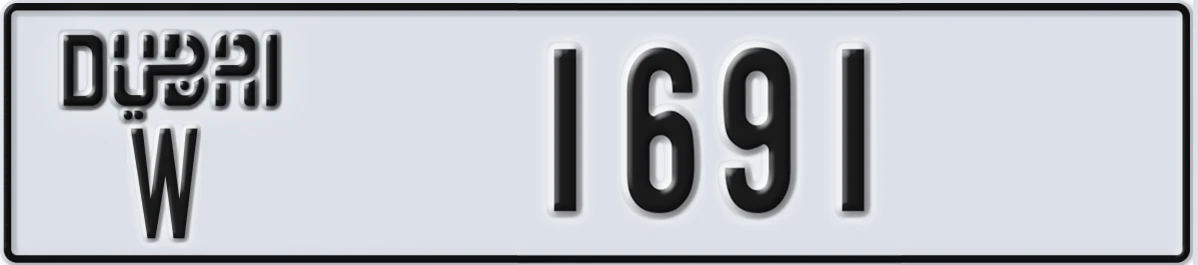 UAE License Plate Dubai W 1691