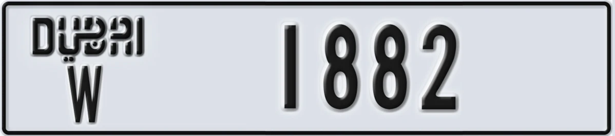 UAE License Plate Dubai W 1882