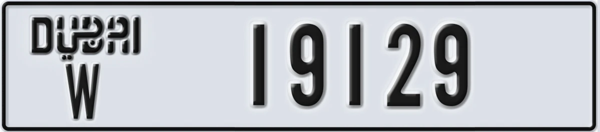 UAE License Plate Dubai W 19129