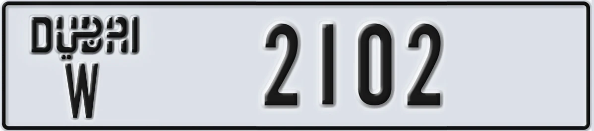 UAE License Plate Dubai W 2102