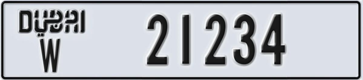 UAE License Plate Dubai W 21234
