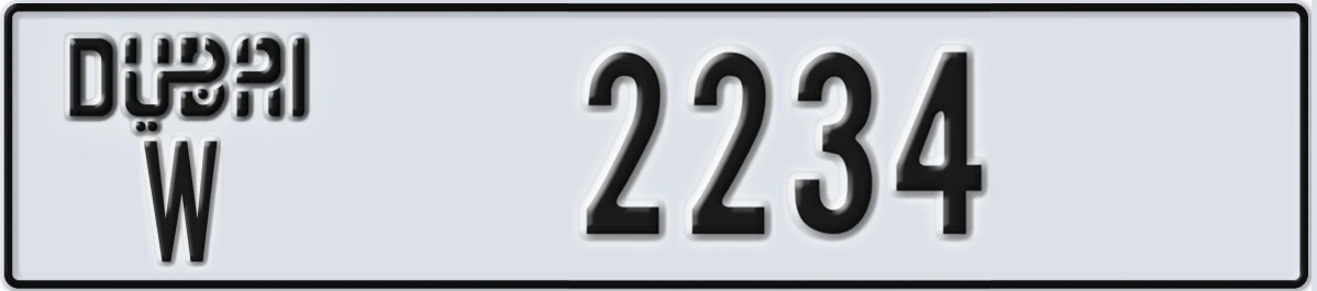 UAE License Plate Dubai W 2234