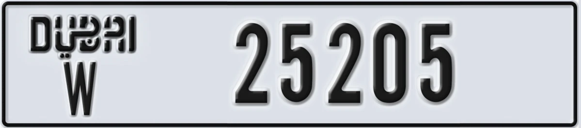 UAE License Plate Dubai W 25205