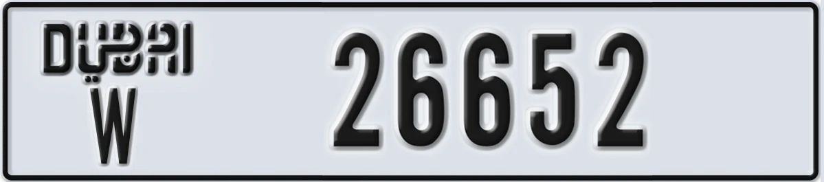 UAE License Plate Dubai W 26652