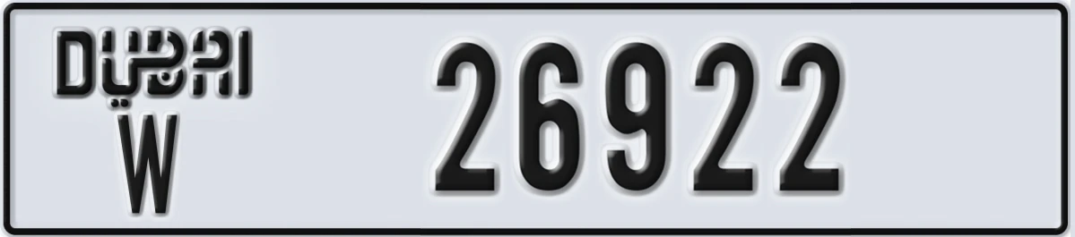 UAE License Plate Dubai W 26922