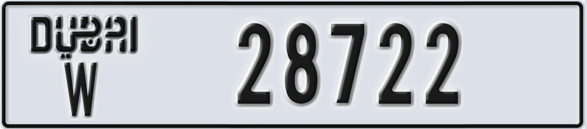 UAE License Plate Dubai W 28722