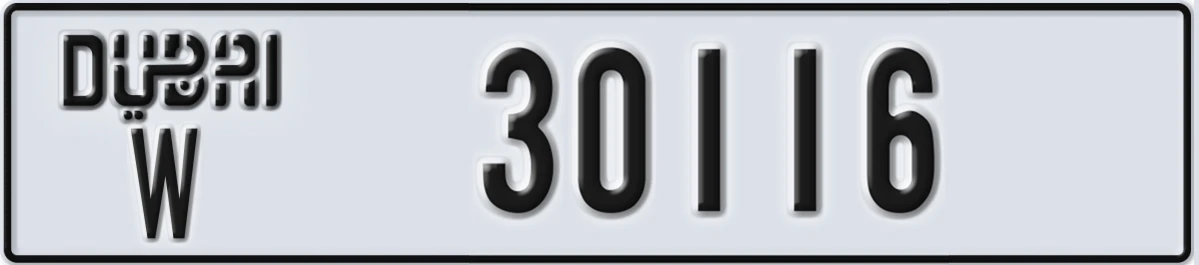 UAE License Plate Dubai W 30116