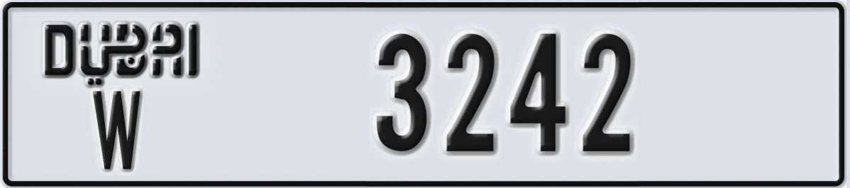 UAE License Plate Dubai W 3242
