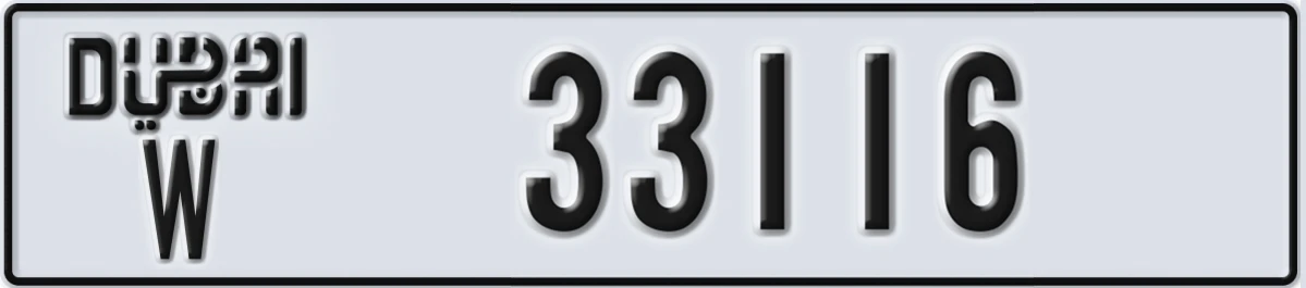 UAE License Plate Dubai W 33116