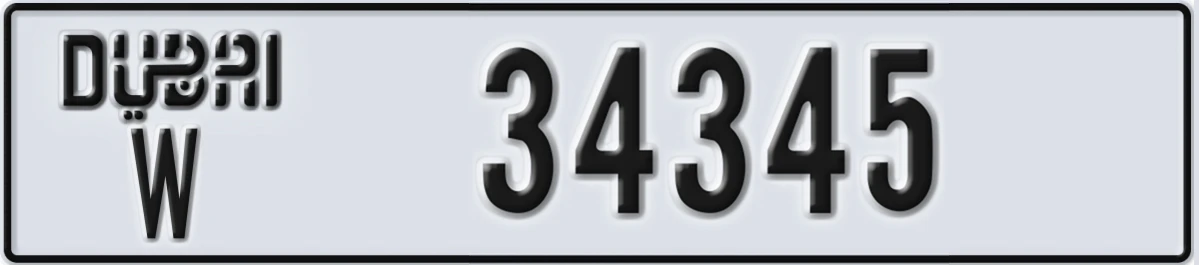 UAE License Plate Dubai W 34345