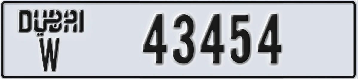 UAE License Plate Dubai W 43454