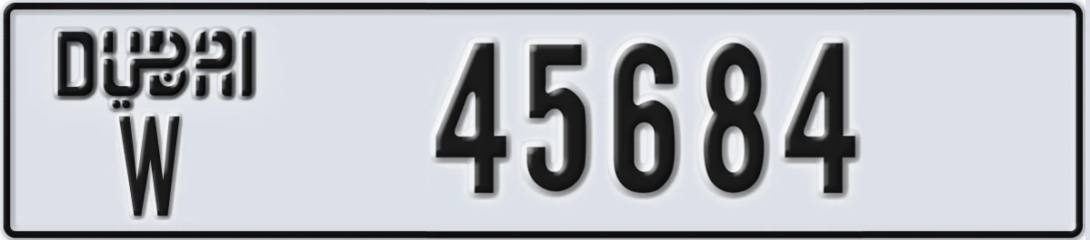 UAE License Plate Dubai W 45684