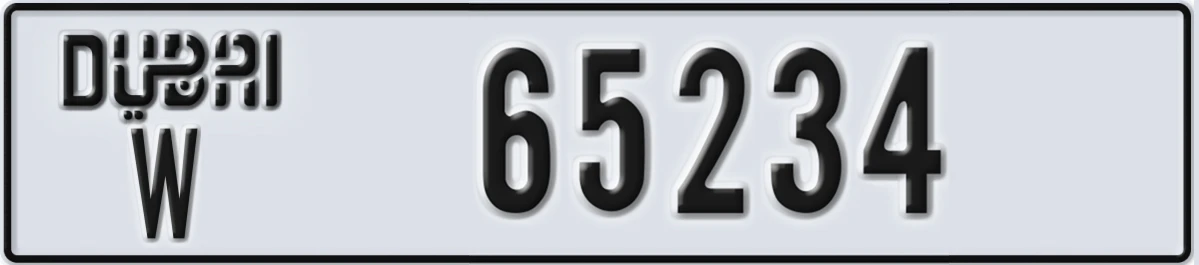 UAE License Plate Dubai W 65234