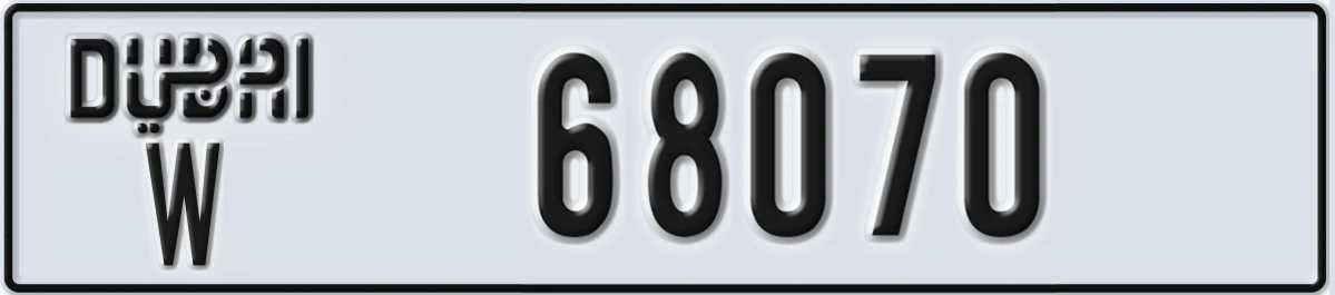 UAE License Plate Dubai W 68070